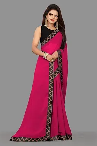 KHATUPATI CREATIONWomen's Solid Siffon LightWeight Casual wear Lace Border saree with Unstitched Blouse Piece (DarkPink)-thumb1