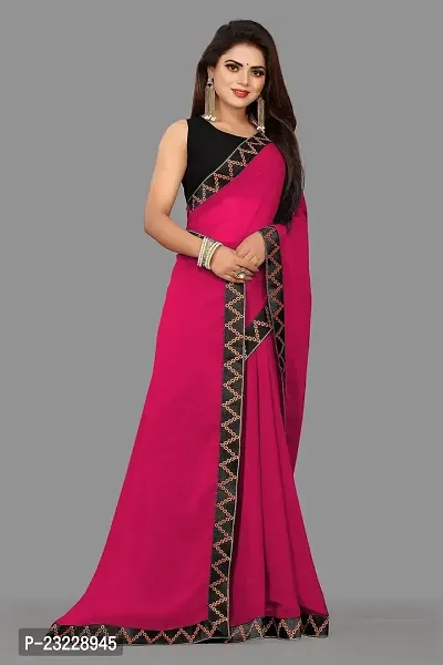 KHATUPATI CREATIONWomen's Solid Siffon LightWeight Casual wear Lace Border saree with Unstitched Blouse Piece (DarkPink)-thumb2