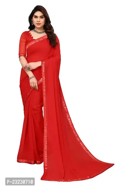 KHATUPATI CREATIONWomen's Solid Georgette LightWeight Casual Wear Mirror Lece Work Saree With Unstitched Blouse Piece (Red)