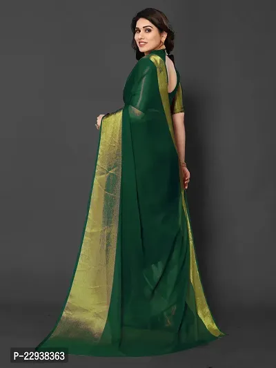 Beautiful Green Chiffon Self Pattern Saree With Blouse Piece-thumb4