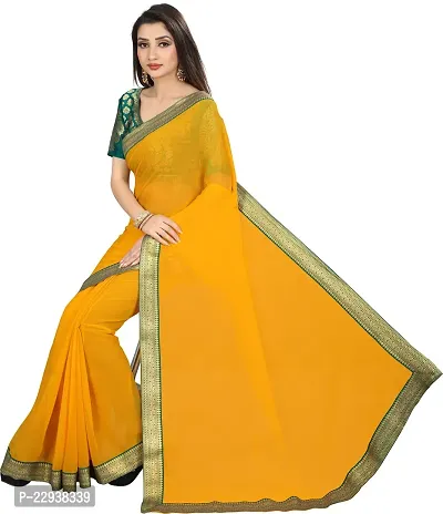 Beautiful Yellow Chiffon Self Pattern Saree With Blouse Piece-thumb3