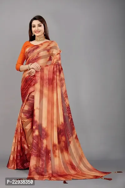 Beautiful Orange Art Silk Self Pattern Saree With Blouse Piece