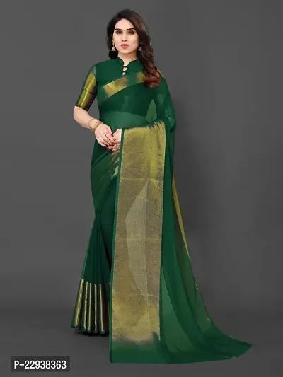 Beautiful Green Chiffon Self Pattern Saree With Blouse Piece-thumb5