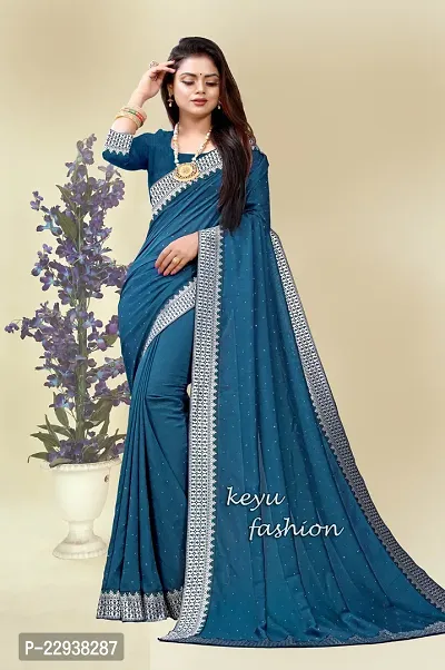 Beautiful Blue Georgette Embellished Saree With Blouse Piece-thumb0