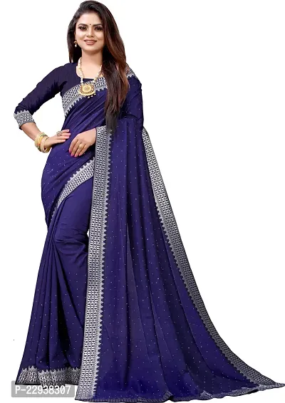 Beautiful Blue Georgette Embellished Saree With Blouse Piece