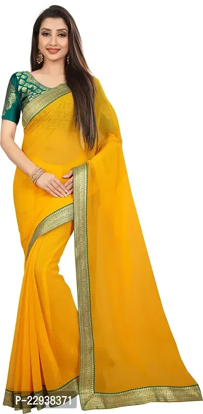 Beautiful Yellow Chiffon Embellished Saree With Blouse Piece