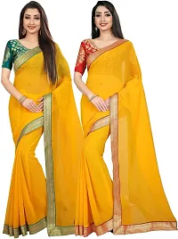 Beautiful Yellow Cotton Silk Solid Saree With Blouse Piece Pack Of 2-thumb1