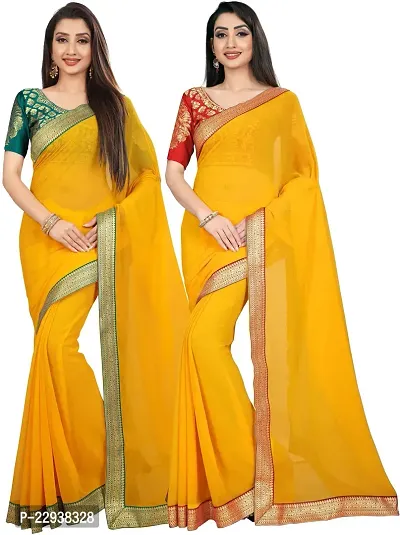 Beautiful Yellow Cotton Silk Solid Saree With Blouse Piece Pack Of 2-thumb2