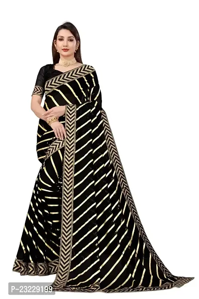 KHATUPATI CREATIONWomen's Fold Print Georgette LightWeight Casual wear saree with Unstitched Blouse Piece (Black)
