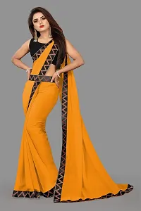 KHATUPATI CREATIONWomen's Solid Siffon LightWeight Casual wear Lace Border saree with Unstitched Blouse Piece (Yellow)-thumb4