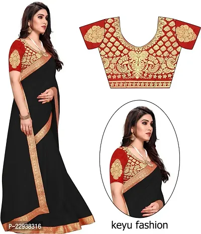 Beautiful Black Chiffon Solid Saree With Blouse Piece-thumb0