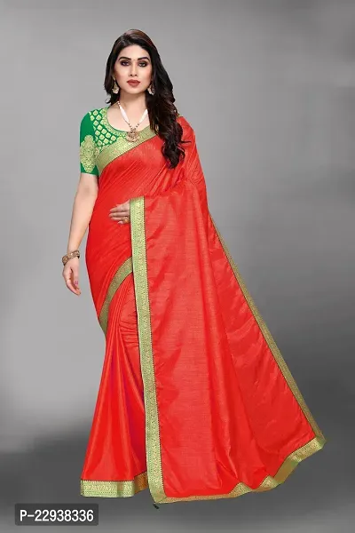 Beautiful Red Chiffon Solid Saree With Blouse Piece