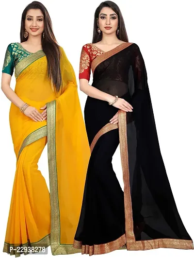 Beautiful Multicoloured Cotton Silk Solid Saree With Blouse Piece Pack Of 2