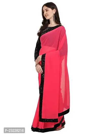 KHATUPATI CREATIONWomen's Solid Georgette LightWeight Casual Wear Lace Border saree with Unstitched Blouse Piece (DarkPink)-thumb0