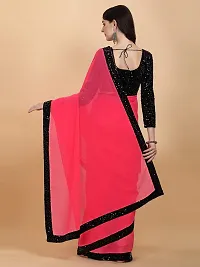 KHATUPATI CREATIONWomen's Solid Georgette LightWeight Casual Wear Lace Border saree with Unstitched Blouse Piece (DarkPink)-thumb1