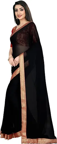 Beautiful Black Chiffon Embellished Saree With Blouse Piece-thumb3