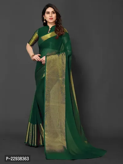 Beautiful Green Chiffon Self Pattern Saree With Blouse Piece-thumb3