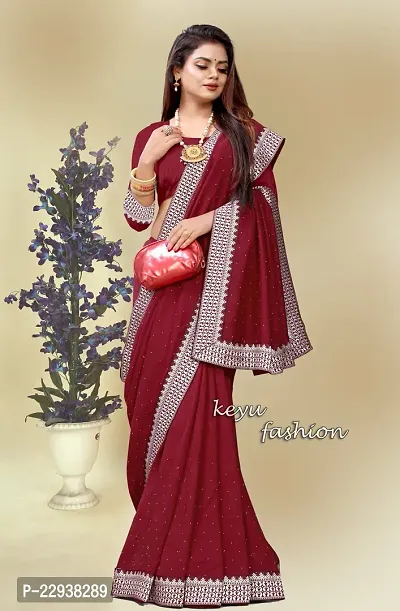 Beautiful Maroon Georgette Embellished Saree With Blouse Piece-thumb4