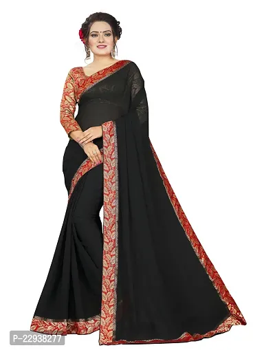 Beautiful Black Chiffon Solid Saree With Blouse Piece