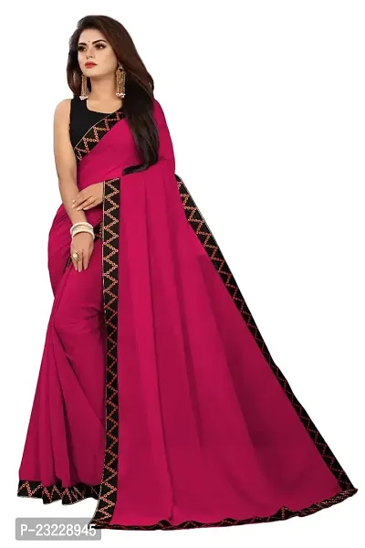 KHATUPATI CREATIONWomen's Solid Siffon LightWeight Casual wear Lace Border saree with Unstitched Blouse Piece (DarkPink)-thumb0