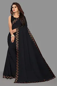 KHATUPATI CREATIONWomen's Solid Siffon LightWeight Casual wear Lace Border saree with Unstitched Blouse Piece (Black)-thumb1