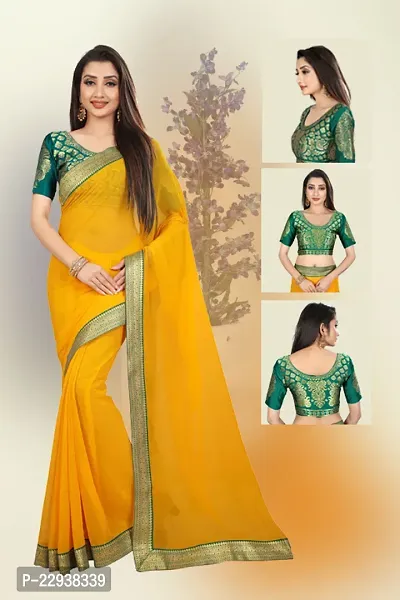 Beautiful Yellow Chiffon Self Pattern Saree With Blouse Piece-thumb0