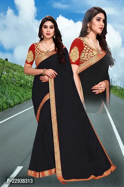 Beautiful Black Chiffon Solid Saree With Blouse Piece-thumb0