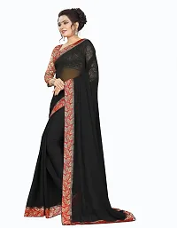 Beautiful Black Chiffon Solid Saree With Blouse Piece-thumb2