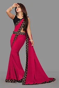 KHATUPATI CREATIONWomen's Solid Siffon LightWeight Casual wear Lace Border saree with Unstitched Blouse Piece (DarkPink)-thumb2