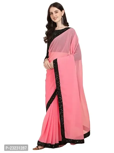KHATUPATI CREATIONWomen's Solid Georgette LightWeight Casual Wear Lace Border saree with Unstitched Blouse Piece (LightPink)