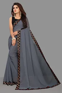 KHATUPATI CREATIONWomen's Solid Siffon LightWeight Casual wear Lace Border saree with Unstitched Blouse Piece (Grey)-thumb2