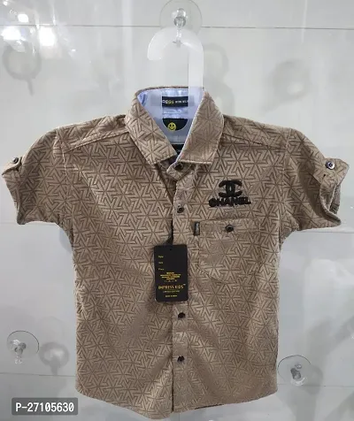 Stylish Brown Cotton Blend Printed Half Sleeves Shirts For Boys