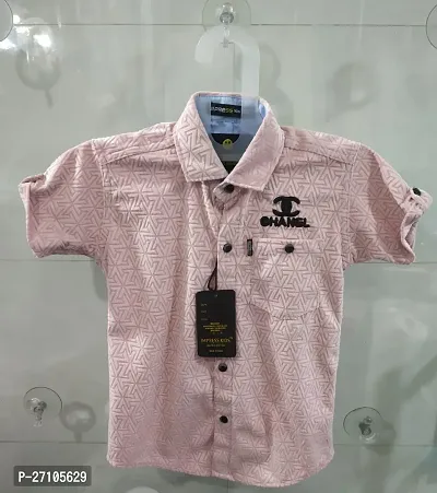 Stylish Pink Cotton Blend Printed Half Sleeves Shirts For Boys