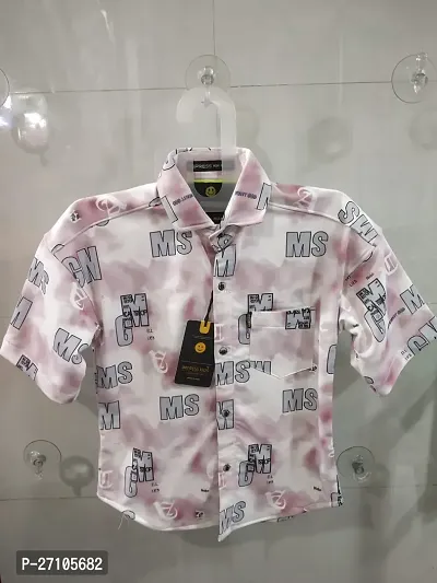 Stylish Pink Cotton Blend Printed Half Sleeves Shirts For Boys-thumb0