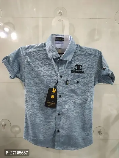 Stylish Blue Cotton Blend Printed Half Sleeves Shirts For Boys