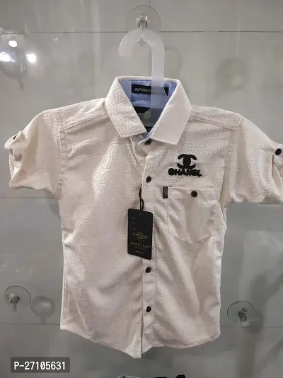 Stylish Cream Cotton Blend Printed Half Sleeves Shirts For Boys