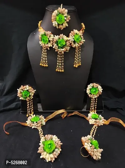 Trendy Complete Flower Jewellery Set For Haldi, Mehndi, Baby Shower