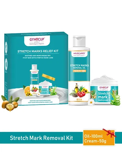GynoCup All Natural, Complete Care Solution for Stretch Marks | Natural Stretch Mark Oil (100ml) and Stretch Marks Cream (50g) | Stretch Marks Cream for pre  post Pregnancy