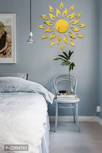 Golden Sun Flower wall mirror stickers  Acrylic stickers Bedroom Kitchen  Hollroom