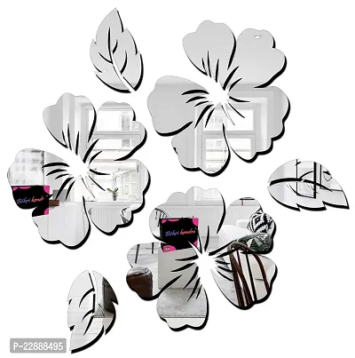 Flower  Leaf Silver Decorative Mirror Stickers for Wall, Wall Mirror Stickers, 3D Acrylic Stickers Wall Stickers for Hall Room, Bed Room