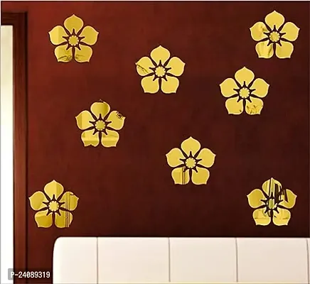 Same Flowers Golden 3D Acrylic Stickers for Wall, 3D Acrylic Sticker, 3D Mirror Wall Stickers, 3D Mirror Stickers Wall Decor Items for Home and Office. Self Adhesive Sticker  (Pack of 8)