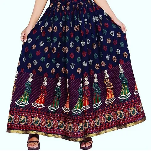 Mohan Fashion Woman?s Cotton Wrap Around Skirt Western Type Long Skirt Rajasthani Jaipuri Print Multicolor for Girls XXL Blue Small Elephant Print