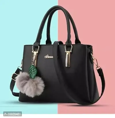 Stylish Black PU Solid Handbags For Women-thumb0