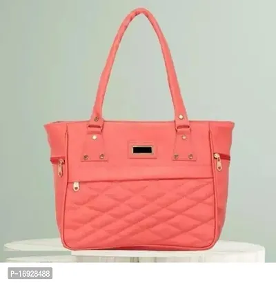 Stylish Peach PU Solid Handbags For Women