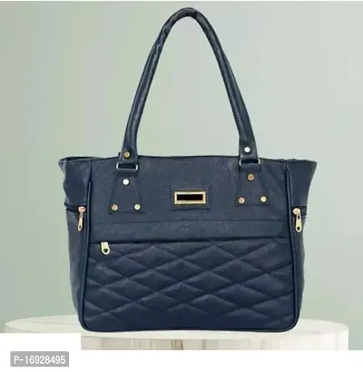 Stylish Navy Blue PU Solid Handbags For Women