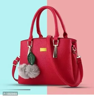 Stylish Red PU Solid Handbags For Women-thumb0