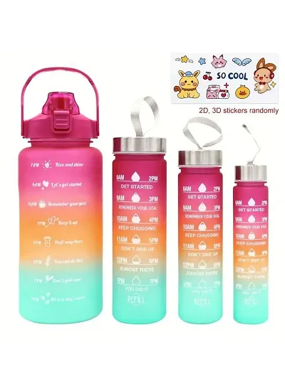 Trendy Multicoloured Plastic Motivational Water Bottle Set of 4