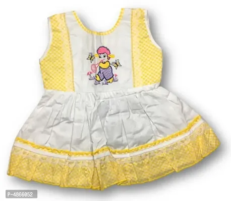 Elite Yellow Synthetic Self Pattern Frocks For Girls
