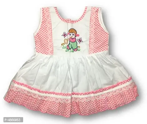 Elite Pink Synthetic Self Pattern Frocks For Girls