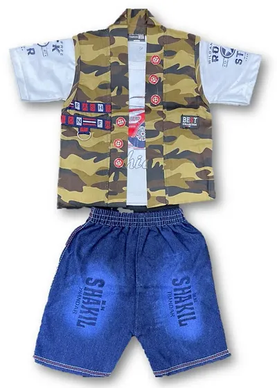 Girl's Cotton Top Bottom with Jacket Set